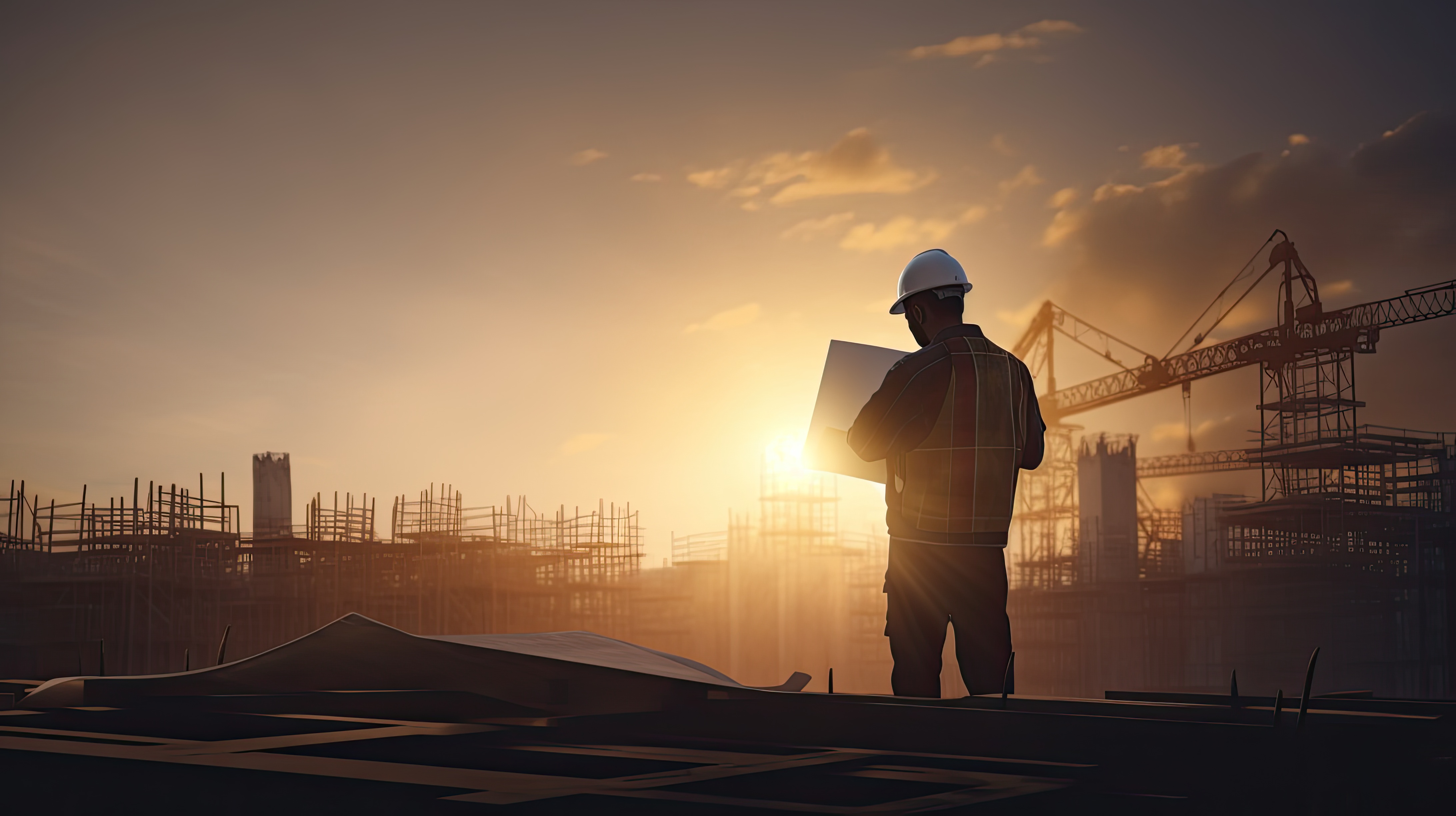 Quantity surveyor reviewing drawings on a construction site